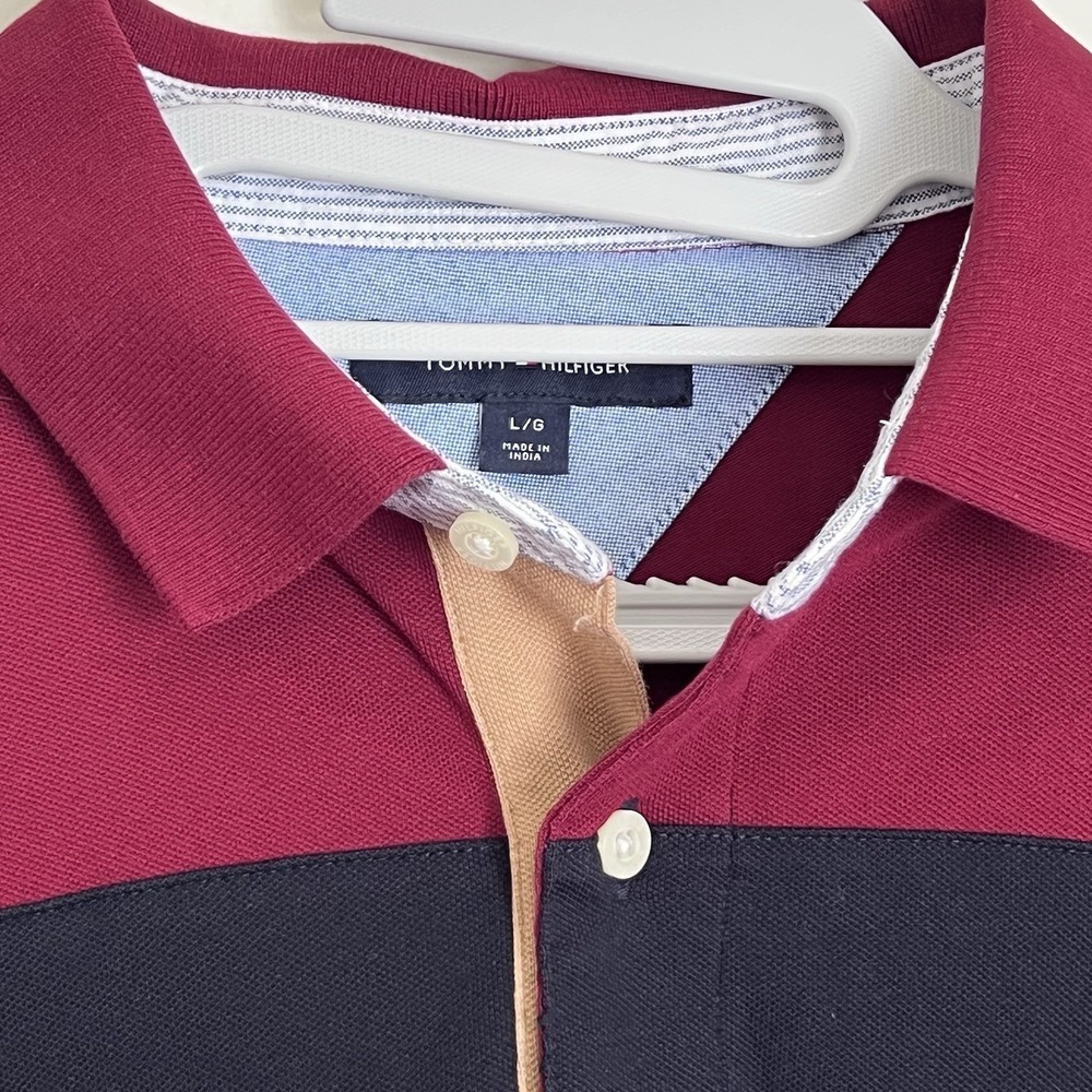 Tommy‎ Hilfiger Regular Fit Colorblock LS Polo Size L ,Blue/Maroon "READ DES " - Picture 2 of 7